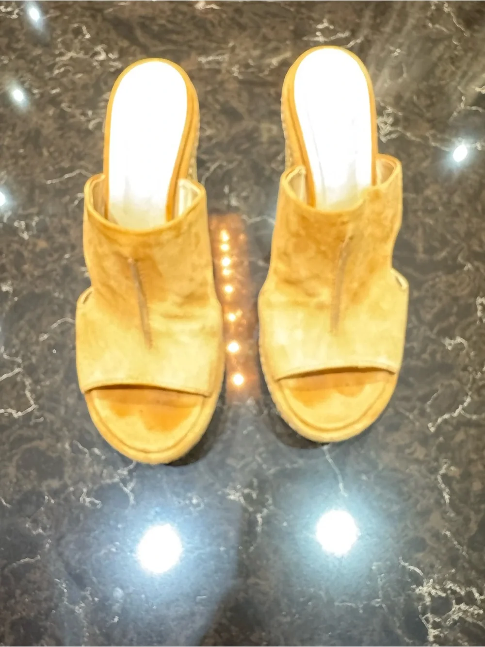 Stuart Weitzman Suede Espadrille Wedge Slides in Tan